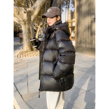 黑金鵝絨羽絨服女2025冬季新款高級感超好看今年流行短款連帽外套