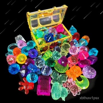 🌟本土貨24h熱賣🎀兒童七彩水晶寶石玩具仿真亞剋力鑽石戒指diy手工項鏈弔墜過傢傢🌟 HCRI