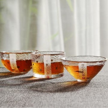日式描金玻璃小茶杯2只耐熱錘紋主人杯品茗單杯清酒功夫茶碗茶具