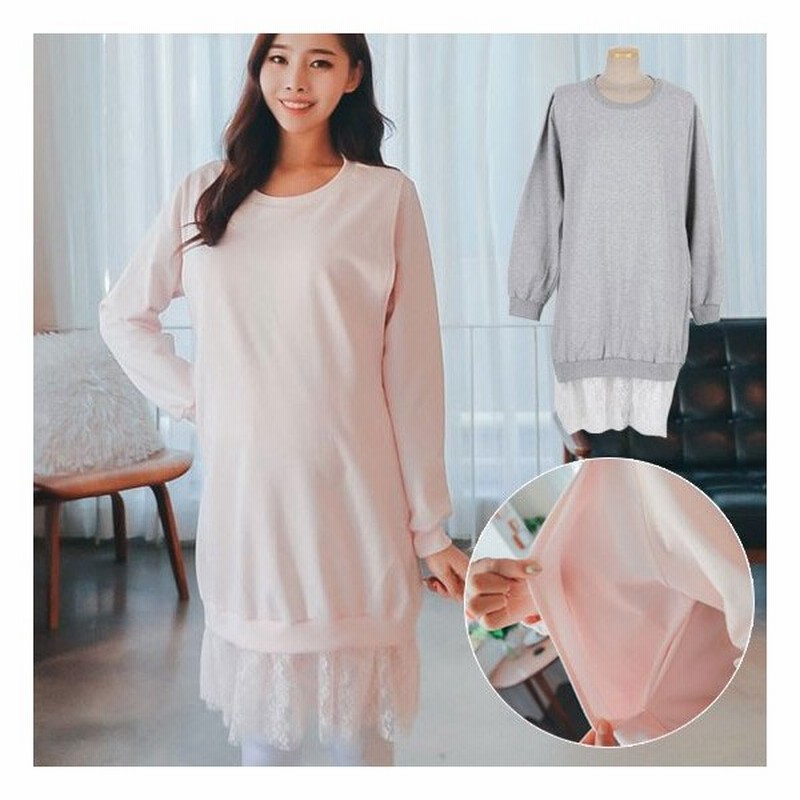 Ette 授乳服 ワンピース 安い 秋 冬 スウェット 綿100 グレー レース おしゃれ 長袖 マタニティ 服 大きいサイズ 妊婦服 Sod5125 通販 Lineポイント最大0 5 Get Lineショッピング