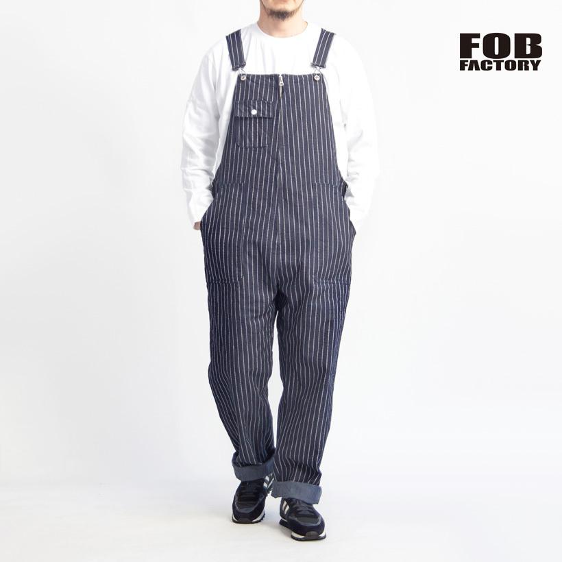 セール価格】 FOBファクトリー FOB FACTORY ストライプ デニム オーバーオール 日本製 メンズ LINEショッピング