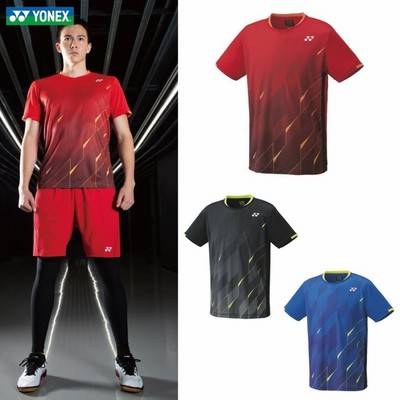 YONEX バドミントンシャツ 黒/赤 幾何学模様 ウェア