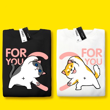 FOR YOU 愛心版 合體 柴犬 賓士貓 現貨 大學T 刷毛T KUSO 情侶T 情侶裝 台灣製【YS0872】