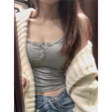 2025新款純欲風蕾絲吊帶背心女內搭外穿修身辣妹短款帶胸墊打底衫