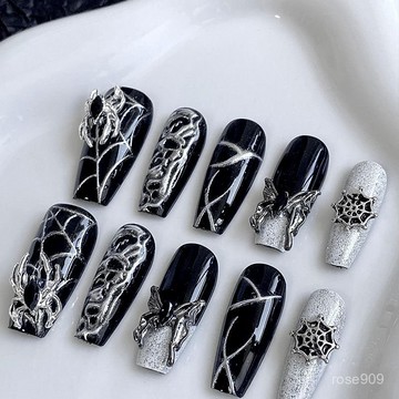 ✨Hannah✨朋克哥特風闇黑辣妹重工複古蝴蝶手工穿戴甲贈送果凍膠和搓條手工穿戴甲 V2PL