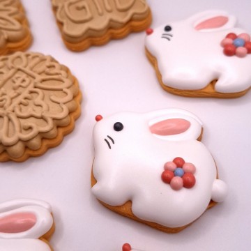 【溫蒂泡芙】天然梔子花色粉糖霜餅乾-中秋玉兔月餅款/收涎餅乾