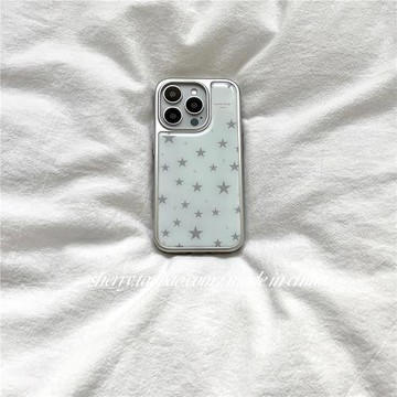 SHERRY*ins冷淡高級感電鍍銀邊灰色星星適用于蘋果17iProMax手機殼iPhone16Pro小眾少女心15簡約14卡通13清新