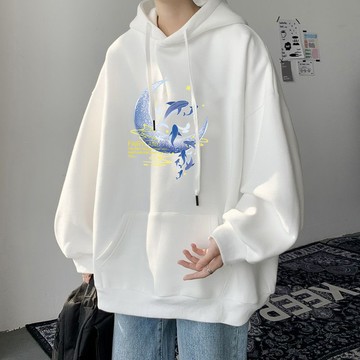 臺灣出貨 長袖帽T套頭款 印花設計 男女皆可穿 M至8XL多尺碼 日常長袖穿搭 街頭潮流造型 圖案上衣推薦秋冬衣服 7D