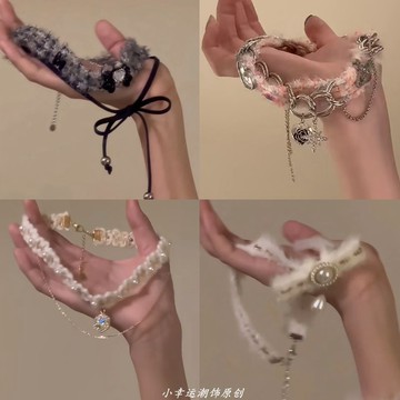 ♡ 𝑪𝒉𝒊𝒄 𝒖 ♡千金小香 毛絨絨灰色蝴蝶結雙層項鍊鎖骨鏈甜酷風秋冬本命choker