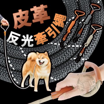 【最高折300】毛皇上寵物用品 皮革反光牽引繩 皮革裝飾 尼龍編織 夜間反光 牽繩 寵物牽引繩 狗狗牽繩 外出散步