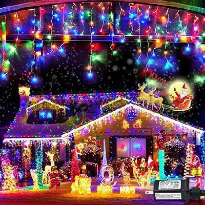 JMEXSUSS 200 LED Icicle Lights with Remote Control, 8 Modes Waterproof Icicle Christmas Lights, Indoor Outdoor Icicle Lights Multiclor for Xmas Roof W