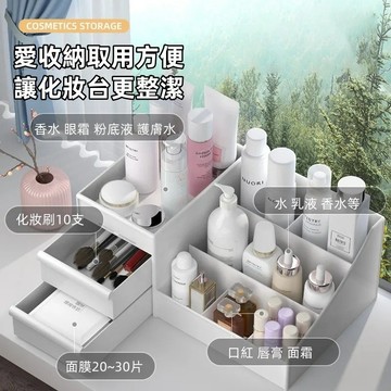 多功能化妝品收納盒 桌面化妝品收納盒 學生宿舍書桌護膚品收納盒 梳妝台口紅置物架 大容量置物架 防塵置物架