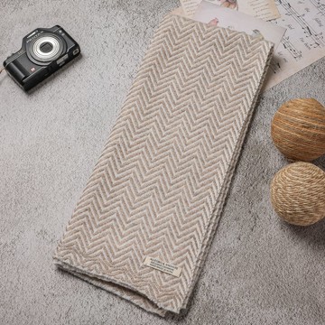 【窄版】喀什米爾羊毛圍巾 山形紋原色無染淺褐 脖圍 手工機織