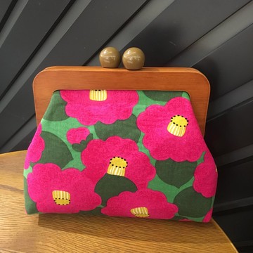 桃紅 椿花木製口金包 斜背包 Girlskioku~*