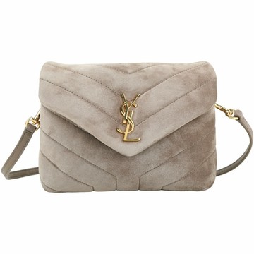 YSL Saint Laurent LOULOU Y字絎縫麂皮可拆背帶手拿/斜背包(灰褐色)