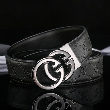 酷奇皮帶男潮流真皮平滑扣時尚年輕人韓版雙G褲腰帶百搭商務休閑