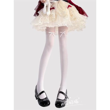 花奶貓洛麗塔白色絲襪純欲襪子女夏薄款連褲襪lolita蝴蝶結白絲襪