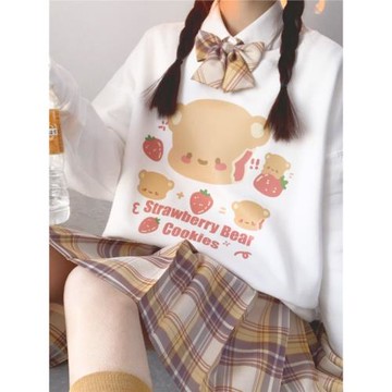 日系原創可愛甜美草莓熊印花加絨寬松衛衣女秋冬百搭學生軟妹外套