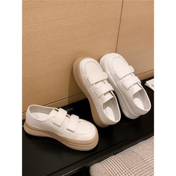 真皮厚底魔術貼小白鞋女面包鞋2026年春季新款丑萌鞋休閑運動板鞋