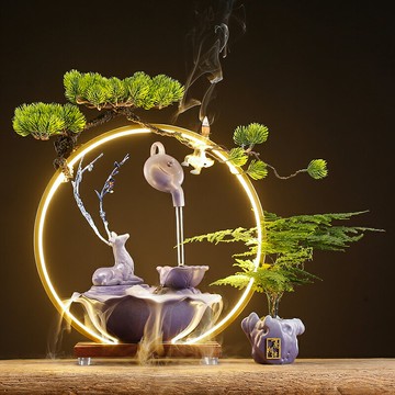 中式陶瓷招財小鹿桌面飾品家居客廳霧化懸壺循環流水擺件喬遷禮品