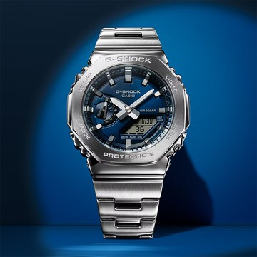 CASIO 卡西歐 G-SHOCK 金屬光系列八角雙顯電子錶手錶(GM-2110D-2B)