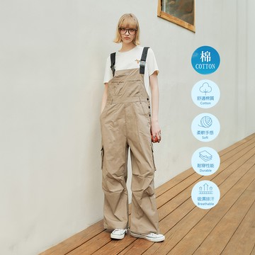 OUWEY歐薇 品牌刺繡純棉連身吊帶褲(卡其色；S-L)3242327648