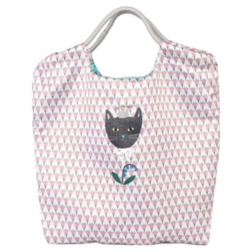 kUSUgURU JAPAN 日本眼鏡貓 Parlor Suzuran-do系列 水鑽皇冠 夢幻緞面 手提肩背傘繩購物三用包  粉色  32.5 x 41 x 13cm