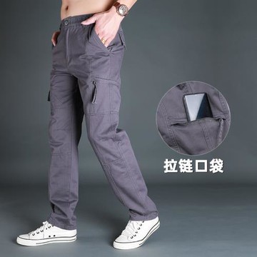 2025春秋季男裝時尚寬松休閑長褲男水洗純棉多口袋工裝褲子潮