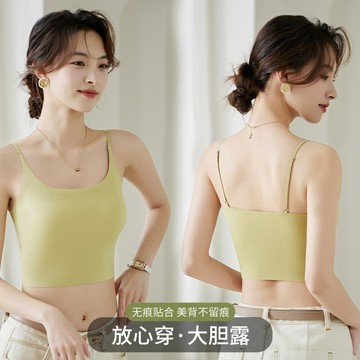 夏季無痕固定杯美背內衣女壹體式吊帶抹胸內搭外穿露臍帶胸墊背心鑫弘-素時衣櫥