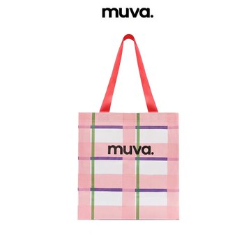 MUVA莓莓粉條大容量購物袋編織袋條紋粉色手提單肩8.13新品