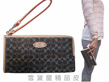 coach 手拿包國際正版保證l型拉鍊主袋可手提手拿100%進口防水防刮皮革