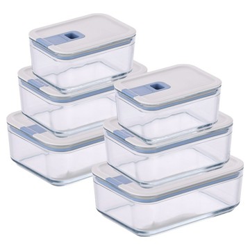 NEOFLAM 台灣原廠公司貨 Perfect Seal系列 玻璃保鮮盒6件組 長方形  1套  500ml x 2 + 750ml x 2 + 1.1L x 2