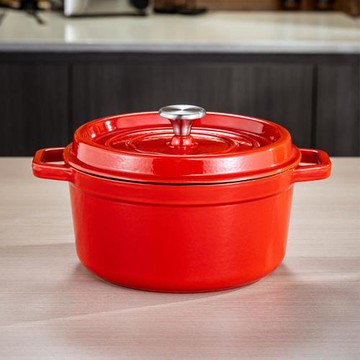 琺瑯鍋紅色鑄鐵鍋無涂層圓形鍋家用燉鍋燉盅煲湯鍋不粘鍋海鮮燜鍋