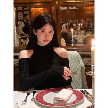 露肩修身毛針織衫女設計感小眾氣質內搭上衣打底衫秋冬季2025新款