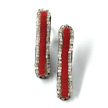 耳飾 Log cabin 紅色 可選金屬配件