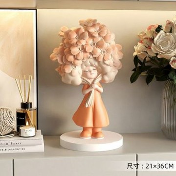 奶油風女孩擺件 客廳電視櫃玄關家居裝飾品 高級感喬遷禮物 捧花女孩擺飾 創意擺件