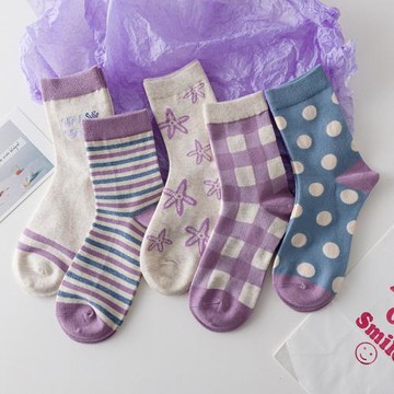 紫色襪子女秋冬中筒襪ins潮香芋紫棉襪冬季厚長襪韓版可愛日系