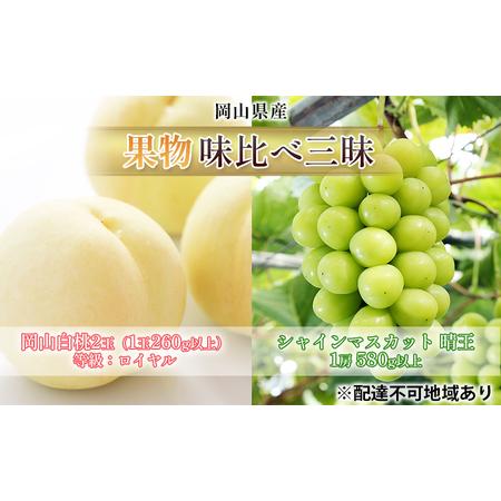 ふるさと納税 桃 ぶどう 2024年 先行予約 果物 味比べ三昧  岡山 白桃 2玉 等級：ロイヤル（1玉260g以上） シャイン マスカット 晴王 1房 580g.. 岡山県瀬戸内市