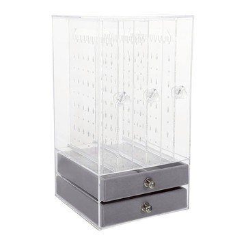 飾品收納盒 壓克力耳環展示盒 三抽 + 兩絨盒  13 x 13 x 24.5cm  透明色  1組