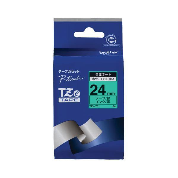 （まとめ） ブラザー BROTHER ピータッチ TZeテープ ラミネートテープ 24mm 緑／黒文字 TZE-751 1個 〔×6セット〕〔代引不可〕