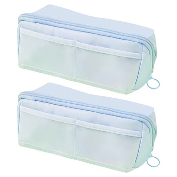 大容量透明雙層文具筆袋 全開款(11 x 21 x 12cm)  藍色  2個