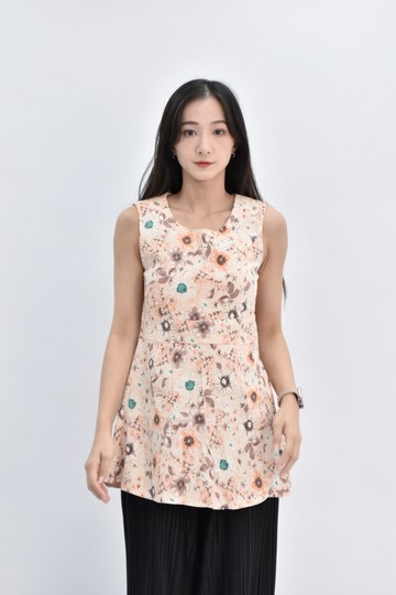 (S) winter design無袖花紋橘色上衣