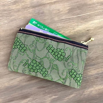 【麝香葡萄】榻榻米布邊 扁平迷你收納包 零錢包 信用卡夾 綠色 葡萄酒