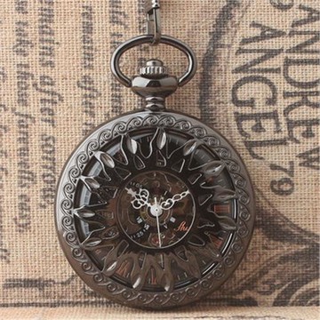 向陽花鏤空翻蓋機械懷錶