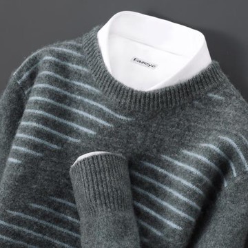 高端圓領羊絨衫男軟糯山羊絨冬季新爆款拼色時尚風打底中青年毛衣