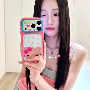 撞色波點黑皮貓咪適用蘋果17PROMAX手機殼iPhone15Plus軟殼14小清新16pro大視窗13防摔12精孔11