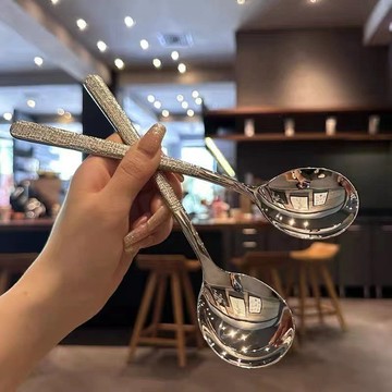 台灣現貨💡不銹鋼勺子 錘紋韓式勺 西餐餐廳長柄勺 甜品餐勺 家用圓頭吃飯勺 冰裂錘紋 西餐勺 調羹湯勺 冰紋勺