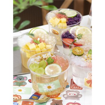 網紅冰粉專用打包碗一次性透明盒涼粉酸奶燒仙草水果撈商用杯子