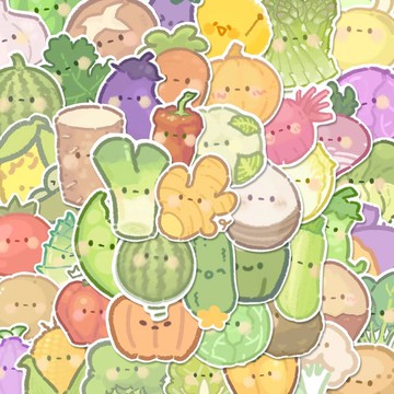 💐免運💐臺灣有貨💐可開票💐96張卡通可愛蔬菜頭像貼紙防水裝飾創意貼畫diy手賬本筆記本桌面