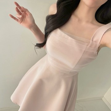 🇰🇷Korea韓國連線·正韓 氣質吊帶網紗短洋裝 連身裙 連身洋裝 網紗洋裝 傘襬洋裝 無袖洋裝 氣質洋裝 韓國女裝